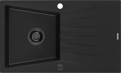 Produktbild von Mexen Cesar Granitspüle mit einem Becken und einer Abtropffläche 775 x 470 mm, Schwarz, Siphon Schwarz - 6514771010-77-B