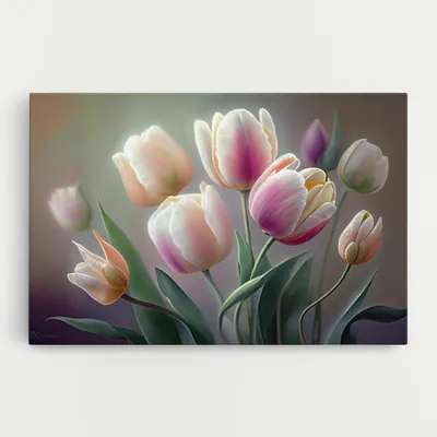 Produktbild von ARTHUB® Leinwandbild 80x120 cm, Pretty Tulips | Wohnzimmerdekoration, Hängende Bilder, Wanddekoration, Heimdekoration, Blumen, Tulpen