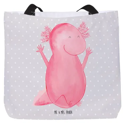 Produktbild von Mr. & Mrs. Panda Tote Bag Axolotl Hurra - Grau Pastell - Geschenk, Schultasche, Einkaufstasche, Spaß, Laptoptasche, Tasche, Motivation, Reisetasche, Freude