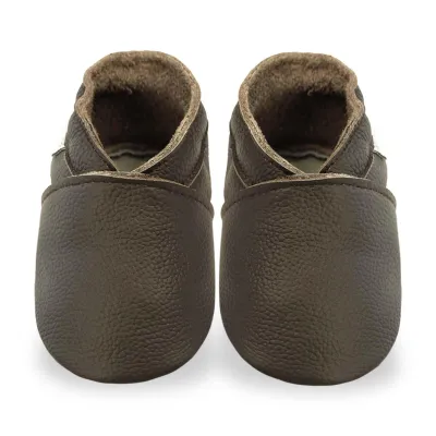 Produktbild von BEMUSE® Baby Krabbelschuhe Echtleder, Lauflernschuhe weich&atmungsaktiv, rutschfeste Ledersohle, Unisex Babyschuhe, Dunkelbraun, Größe M (6–12 Monate)