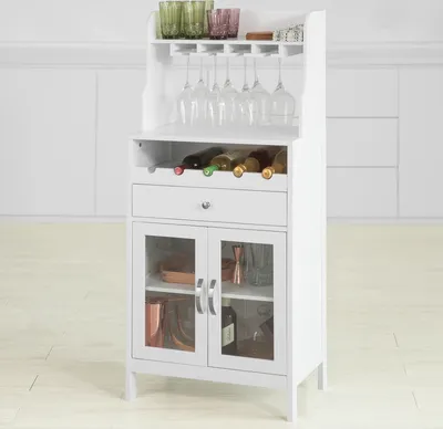 Produktbild von SoBuy FSB24-W Skříňka na víno Sideboard s držákem na víno a skleničku na víno Kuchyňská skříňka s 1 zásuvkou a 2 dvířky Highboard White