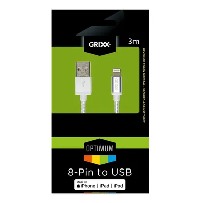 Productafbeelding van Grixx laadkabel USB-A naar Lightning 3 m MFi laden en data wit
