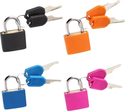 Produktbild von 4 Stück Gepäckschlösser mit Schlüssel, Mini Vorhängeschloss für Koffer und Reisetaschen, Farbige Sicherheitsschloss Set für Gepäck - Robust und Reisesicher