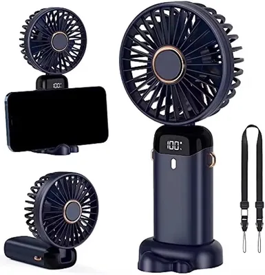 Produktbild von Handventilator – 5 Stufen, LED-Display, 20h Akku, USB-C, flüsterleise Tragbarer Handventilator– Dunkelblau