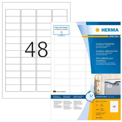 Produktbild von HERMA Etik. A4 Outdoor Klebefolie weiß 45,7x21,2mm 1920 St.
