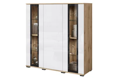 Immagine prodotto di MINIO go for it, cassettiera alta, "FARO", 120 cm, 3 ante, senza illuminazione LED, colore rovere Wotan / bianco lucido