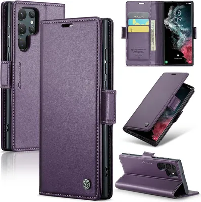 Immagine prodotto di Custodia Galaxy S22 Ultra 5G, Custodia in pelle con funzione stand per Samsung Galaxy S22 Ultra 5G Viola