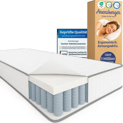 Produktbild von Arensberger JANA Federkernmatratze - 19cm Höhe - Matratze mit Schaumstoff Schicht - H2 H3 Mittelfest – 7 Zonen - Federkern - Liegekomfort 180x200cm