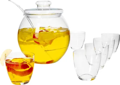Produktbild von 9tlg Bohemia Bowle Set Schale mit Deckel Bowlegläser Schöpfkelle Borosilikatglas