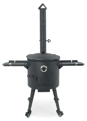 Produktbild von Utschak Feuerofen Ø 40 cm + Gusseisen-Kasan 12 L, runder Boden + Küchenzubehör, Usbekischer Kochtopf aus Gusseisen