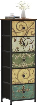 Imagen del producto de Cómoda con 5 cajones de tela, diseño alto y estrecho, versátil, ideal para dormitorios y salones
