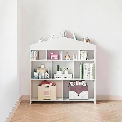 Produktbild von Kinderregal Haus natur 100x30x104 cm Kinderbücherregal Hausform Bücherregal für Kinderzimmer Aufbewahrung