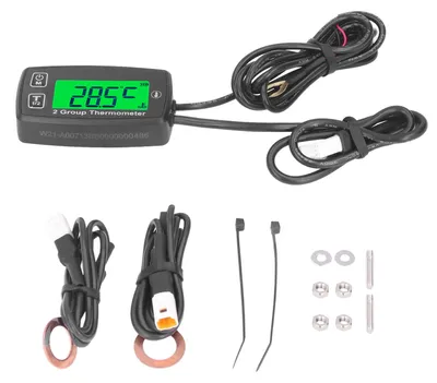 Image de Thermomètre LCD double canal avec jauge de température du moteur, affichage numérique avec rétroéclairage vert pour moto, bateau et quad