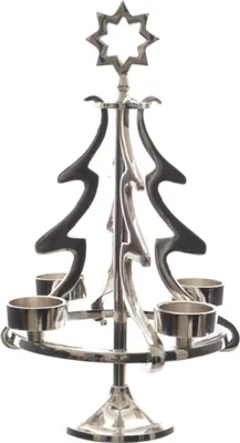 Produktbild von Advents-Kerzenhalter Baum Silberfarben für 4 Teelichter aus Aluminium