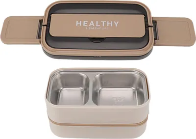 Obrázok produktu pre Dvojvrstvový obedový box 316 z nehrdzavejúcej ocele Prenosný obedový box s príbormi pre prácu v škole 1400 ml krémová marhuľa