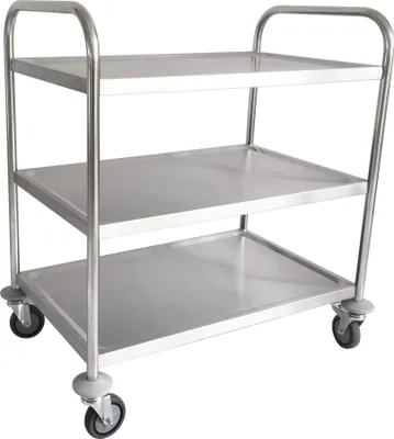Produktbild von STIER Edelstahl-Servierwagen, 4 Lenkrollen, 810x460x900 mm, Tragfähigkeit bis 150 kg, Edelstahl, 3 Böden, Küchenwagen, Servicewagen besonders robust und hochwertig