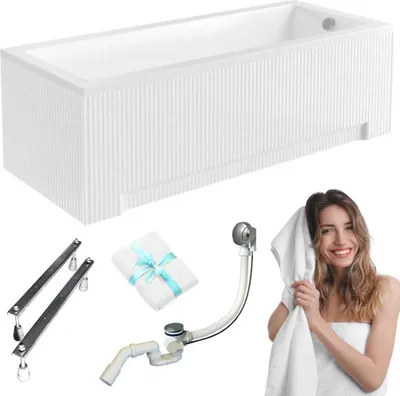 Produktbild von Aqua For You | Besco Badewanne Acryl - 150x70 Cm - Antibakteriell - Kratzfest - Siphon Im Set – mit geriffelter Verkleidung