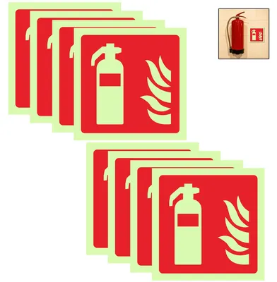 Immagine prodotto di Segnaletica autoadesiva per estintore, 10 x 10 cm, conforme alla norma ISO 7010 F001, cartello di avvertimento per la sicurezza