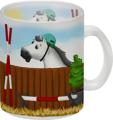 Produktbild von Glas Tasse mit weißes Pferd Motiv