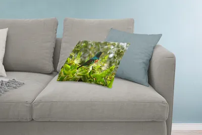 Produktbild von MuchoWow® Zierkissen Sofakissen Wohnzimmer Dekokissen 60x40 cm Vogel zwischen den Blättern im Dschungel - Kopfkissen - Polster mit Foto