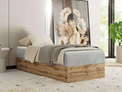 Immagine prodotto di Letto continentale senza testiera Wood Zero 90x200 cm - Multipocket H3 | Grigio chiaro Velluto a coste - Topper T25
