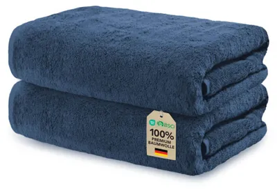 Produktbild von Ôhm Handtücher 50x100 cm 2er Set – 100% Baumwolle Frottee 500 g/m² Dunkelblau – extra saugstark & schnelltrocknend –