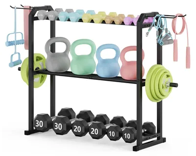 Produktbild von Halterung für Gewichte, verstellbare Breite - Tragfähigkeit: 300 kg - Aluminium - Kompakter Organizer für das Heimfitnessstudio