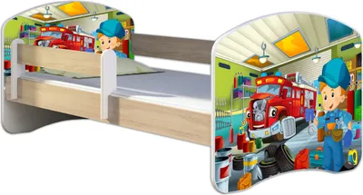 Produktbild von ACMA Jugendbett Kinderbett Junior-Bett Komplett-Set mit Matratze Lattenrost und Rausfallschutz Sonoma 45 Mechaniker 160x80
