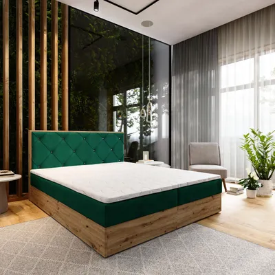 Produktbild von Masseno Boxspringbett FOSCO 180x200 cm Komplett-Set mit Bonell Matratze und Topper, Polsterbett mit Bettkästen -Grün, KRONOS 19