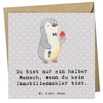 Produktbild von Mr. & Mrs. Panda faltkarte Immobilienmakler Herz - Grau Pastell - Geschenk, Lustig, Immobilienkaufmann, Ausbildung, doppelkarte, anlasskarte, Spruch, Glückwunschkarte
