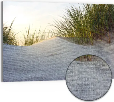 Produktbild von DEQORI Hybrid Leinwand Bild 90x60 cm 'Düne mit Dünengras' Wandbild Glas flach modern