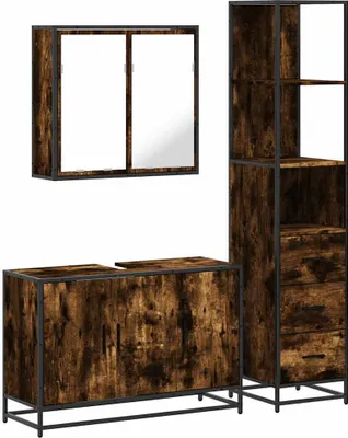 Produktbild von vidaXL 3-tlg. Badmöbel-Set Räuchereiche Holzwerkstoff