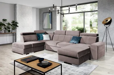 Produktbild von Wohnlandschaft Schlafsofa NOLAN USB Stoff Monolith Pastellviolett Ottoman Rechts