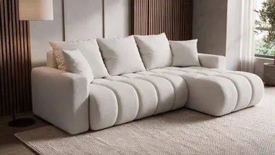 Produktbild von Ecksofa GERRO Schlaffunktion Bettkasten Universal Boucle Weiß