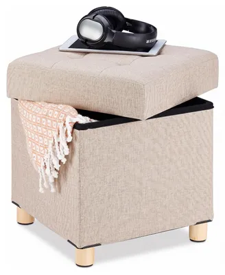 Produktbild von Relaxdays Sitzhocker mit Stauraum, weich gepolstert, gesteppt, Stoffbezug, Sitzwürfel, HxBxT: 40 x 38 x 38 cm, beige