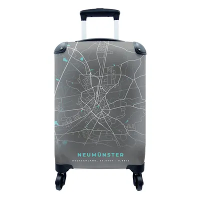 Produktbild von MuchoWow® Koffer Handgepäck Trolley Rollkoffer Kleine Reisekoffer mit 4 Rollen - Neumünster - Stadtplan - Blau - Karte - Deutschland - Cabin Size < 55x40x23 cm & 55x40x20 cm - Fotokoffer - Kabinenkoffer - Boardgepäck - Reise-Box - Reisekoffer - Reisegepäck - Koffer mit Bild - Trolley für Kinder