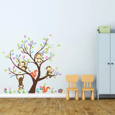 Produktbild von Wandaufkleber, dekorativer Klebstoff, riesiger Baum mit Affen und Eichhörnchen