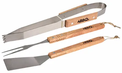 Image de Set d'ustensiles de barbecue avec manche en bois - BBQ