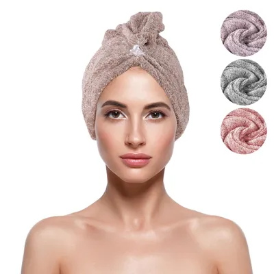 Immagine prodotto di Turbante per capelli, 25x65 cm - confezione da 2 - assortimento di 3 colori