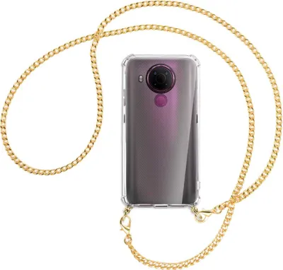 Produktbild von Handykette Backcover-Schutzhülle mit Band (Metall goldfarben) für Nokia 5.4 - goldfarbene Kette