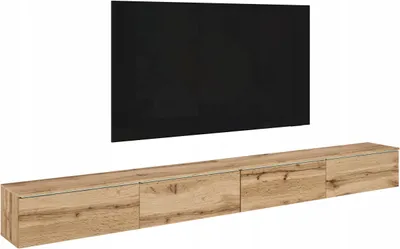 Zdjęcie produktu dla Nowoczesna szafka pod TV 300 cm do salonu z oświetleniem LED Dąb Wotan