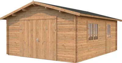 Produktbild von Palmako Garage Roger 23,9 m² - 44 mm - mit Holztor Hellbraun tauchimprägniert