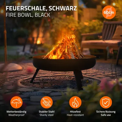 Produktbild von ECD Germany Feuerschale aus Stahl, mit 3 klappbaren Füßen, Outdoor Feuertonne