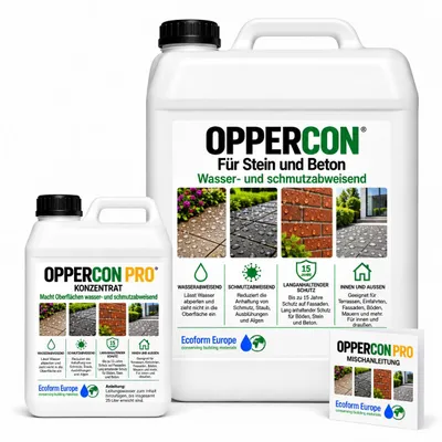 Produktbild von Oppercon Pro Konzentrat – Wasser- & Schmutzabweiser für Stein, Beton, Fassaden, Terrassen & Pflaster – ergibt 25 L
