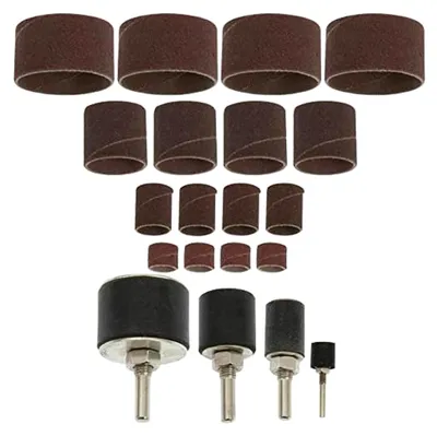 Produktbild von 20-teiliges Set: 4 Schleifwalzen 1/2" 3/4" 1" 1,5" mit 16 Schleifrollen K80 und K120