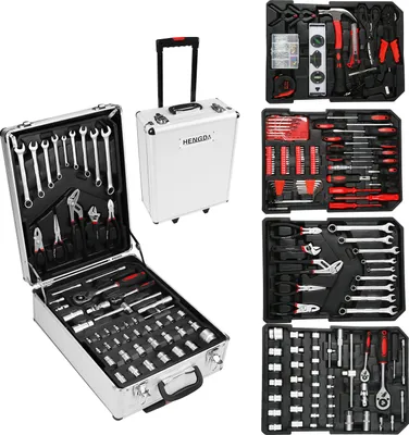 Produktbild von Hengda Werkzeugkoffer 1031 tlg. Werkzeugkiste Alu Rollgabelschlüssel Box Rollkoffer