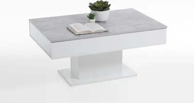 Produktbild von FMD furniture Couchtisch Wohnzimmertisch Sofatisch 100 x 65 x 45 cm Beton LA / weiß Edelglanz mit zwei großen Schubladen
