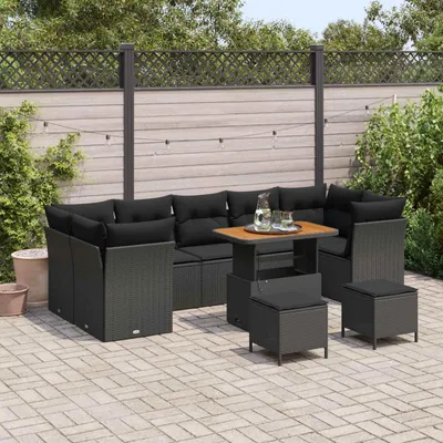 Image de vidaXL Ensemble de canapé de jardin avec coussin avec mémoire 10 pcs noir