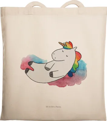 Produktbild von Mr. & Mrs. Panda Tote Bag Einhorn Wolke 7 - Transparent - Geschenk, Schultasche, Einhörner, Menschen, Tasche, Lustig, Unitasche, Baumwollbeutel, Stoffbeutel, Verliebt