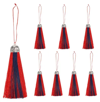 8er Set seidige Quasten, zweifarbig, 25 cm, rot/blau
